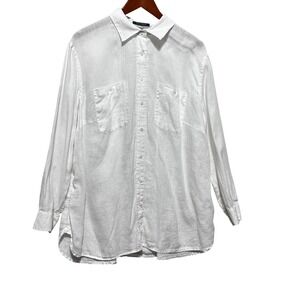 Lauren Ralph Lauren Women Button Tunic Shirt 2X White  Linen Coastal Clean Girl